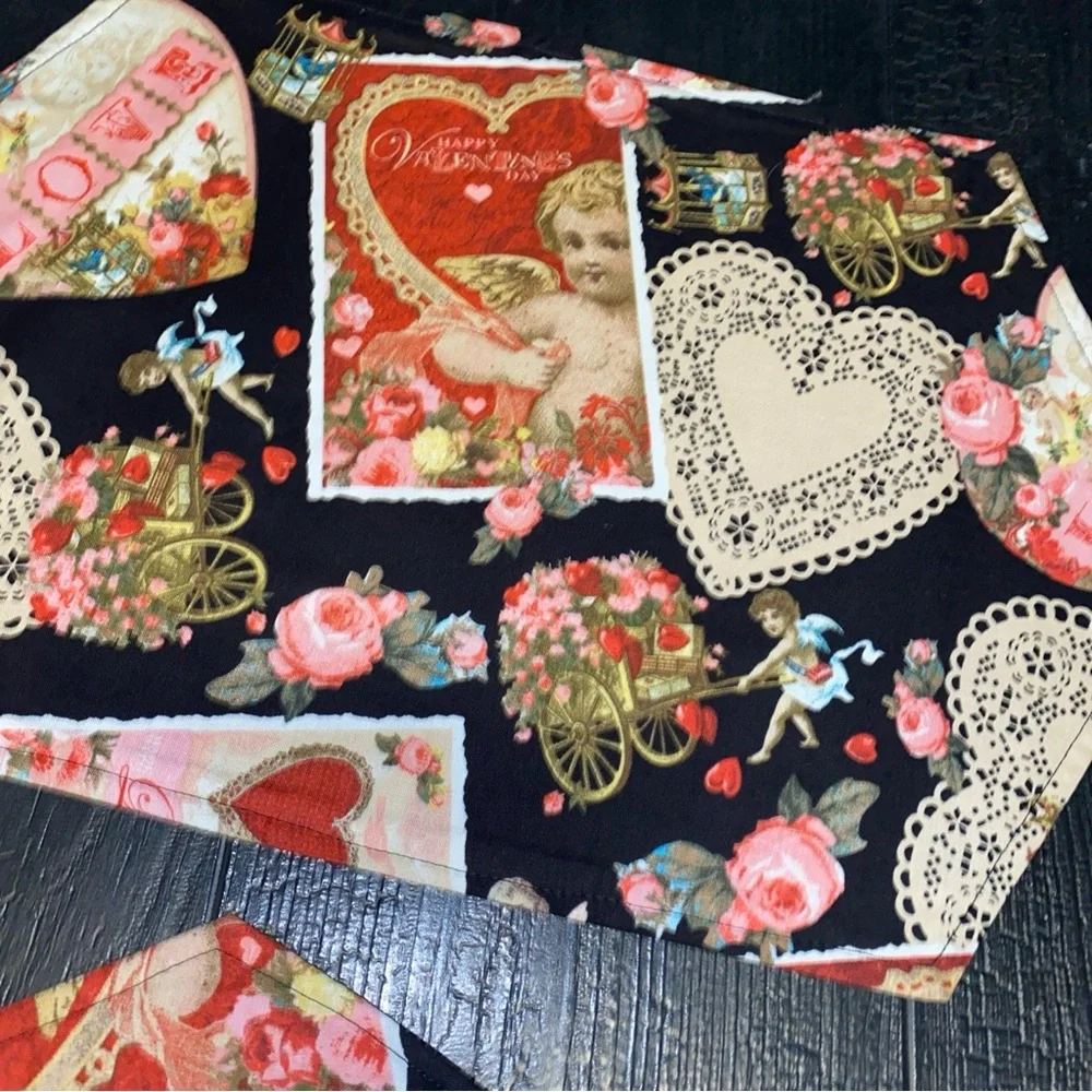 Vintage Print‎ Fabric Love Hearts Valentines Day Placemat Set Of 4 Cloth